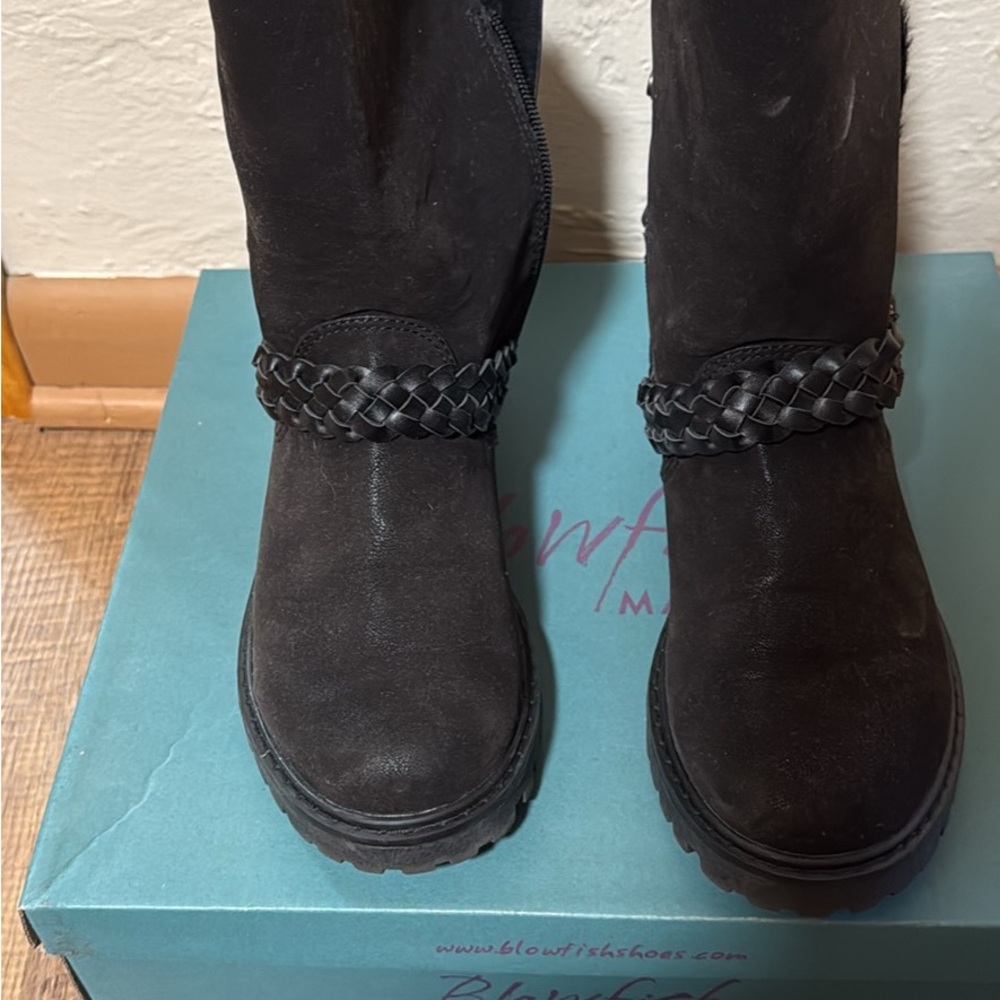 Blowfish Women's Black Heeled Boots with Braided Detail